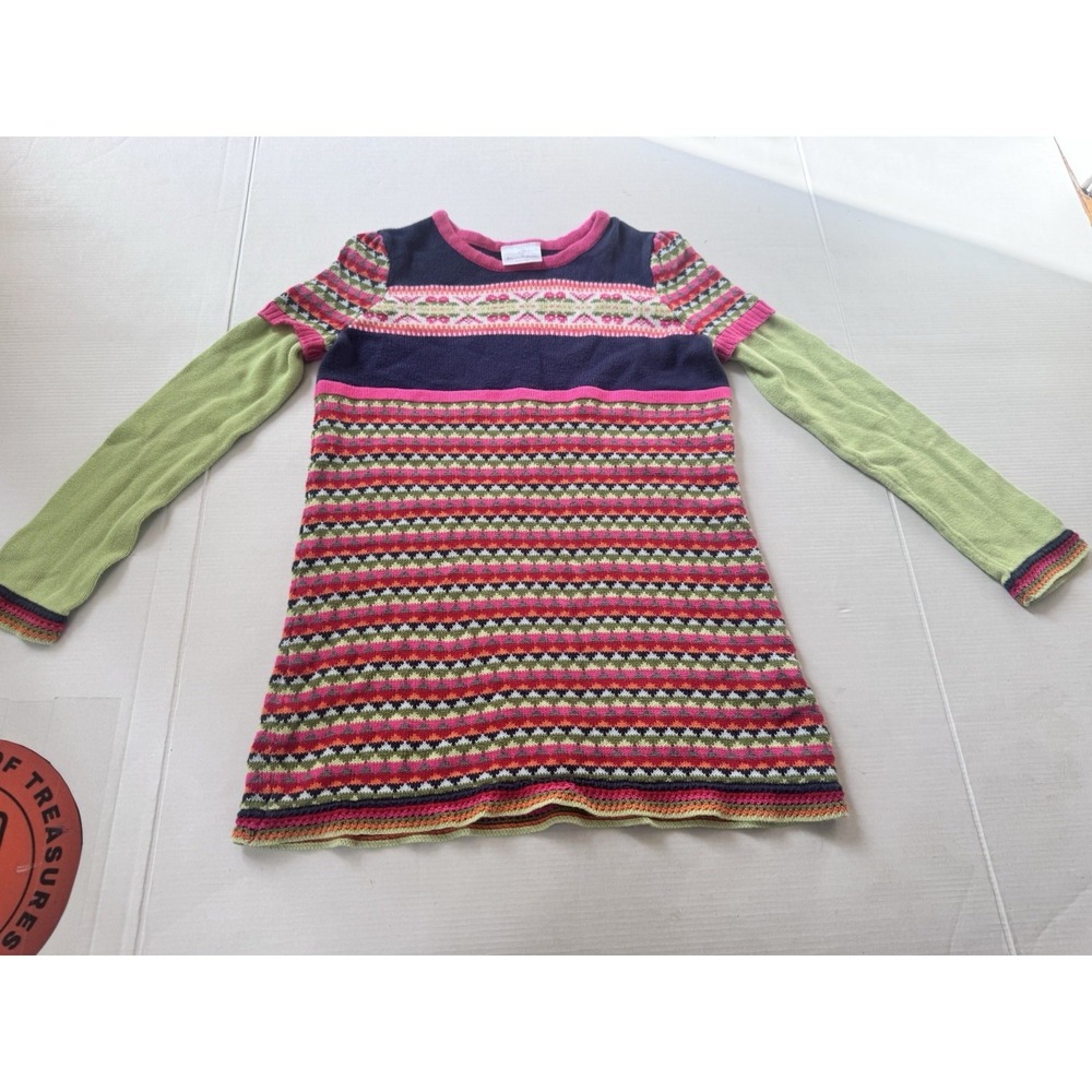 Hanna Andersson Fair Isle Sweater Dress Girl Double Sleeve Navy Pink Size 140